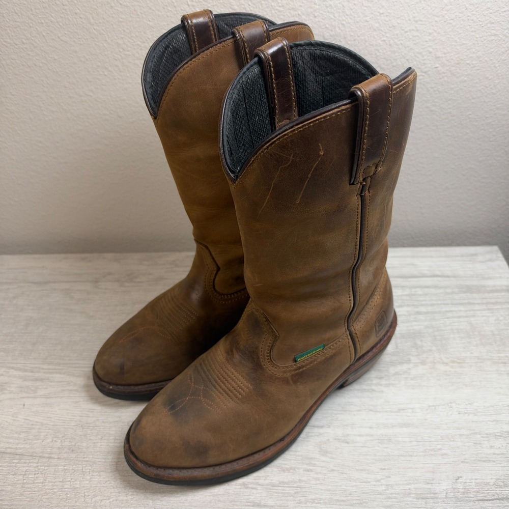 Dan Post Waterproof Western Work Boots 9D Tan Brown Leather Round Toe DP69681